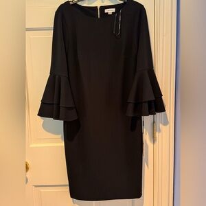 Calvin Klein Black Long Sleeve Dress with Ruffle Detail